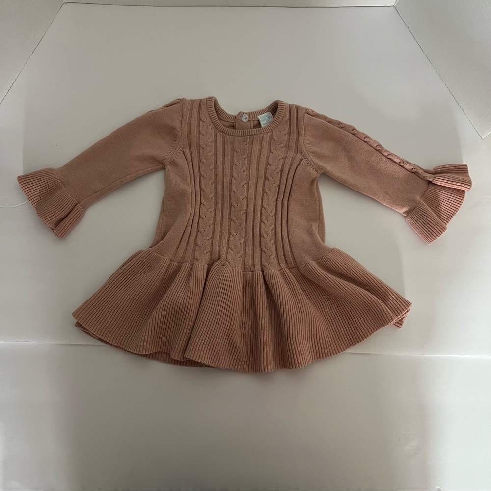 Edgehill Collection 100% Cotton Pink Baby Girl 9 Months Sweater Dress‎ Ruffles